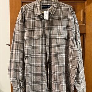 NWT Abercrombie & Fitch Men's Black and White Plaid Shirt Jacket